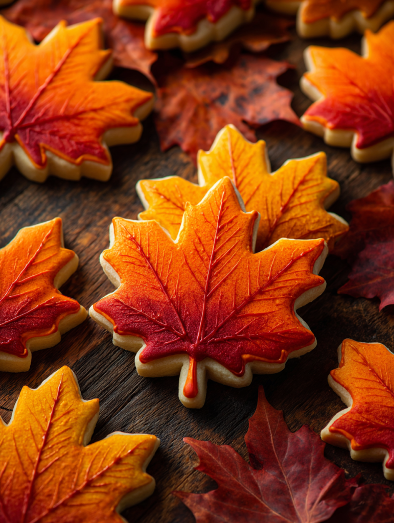decorated maple leaf sugar cookies
