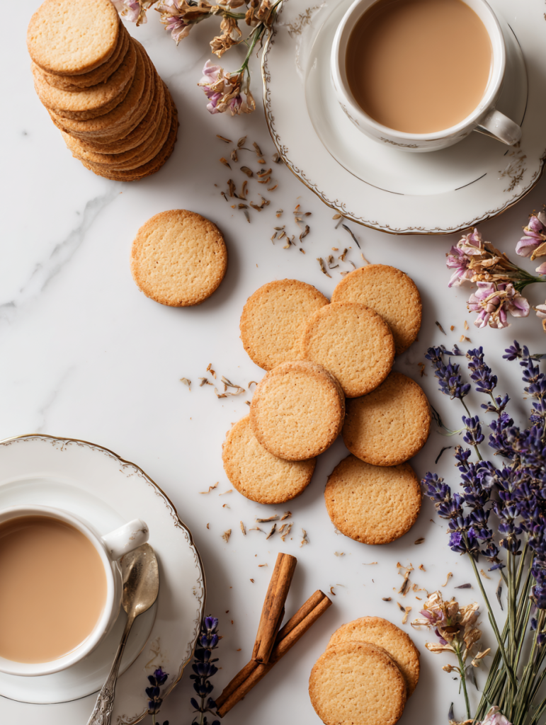 shortbread cookies arranged on white marble surface