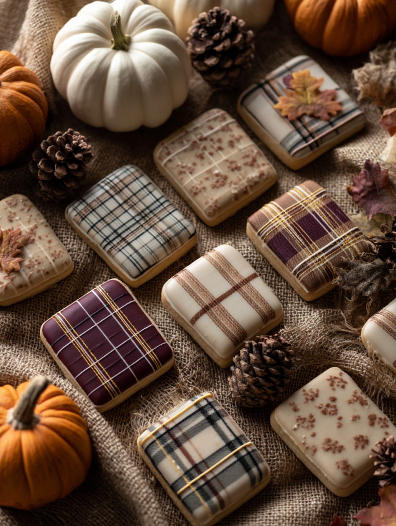 shortbread-cookies-decorated-in-fall-aesthetic-plaid-patterns