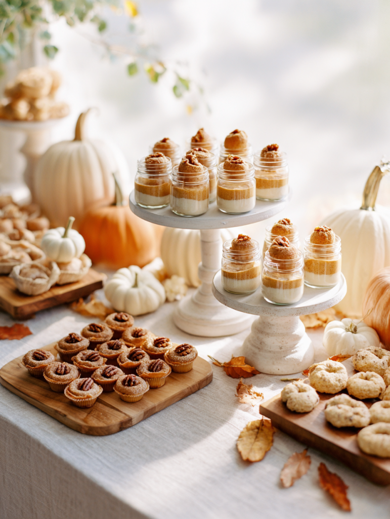 tiered dessert display featuring mini autumn desserts